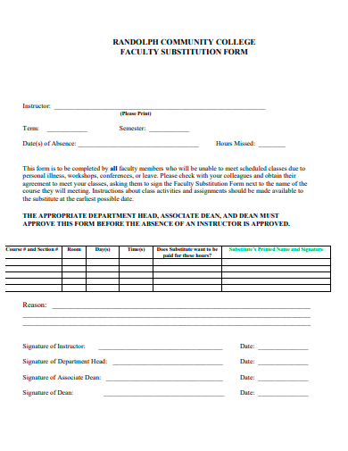 faculty substitution form template