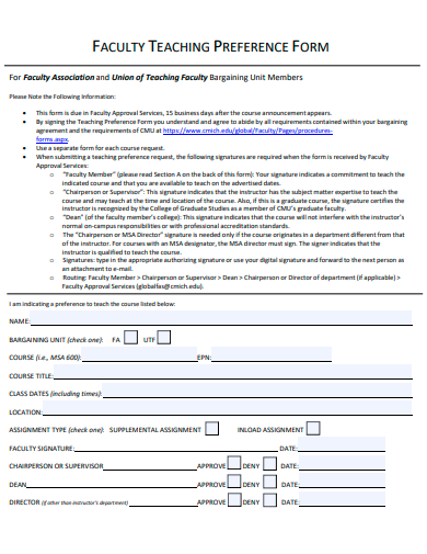 faculty teaching preference form template