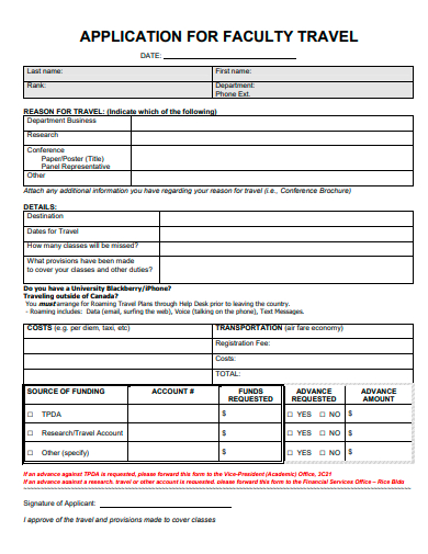 faculty travel application template