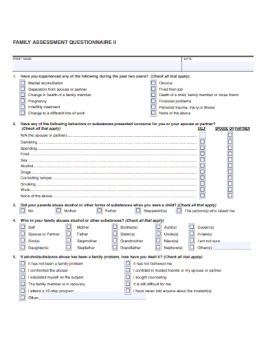 family assessment questionnaire form