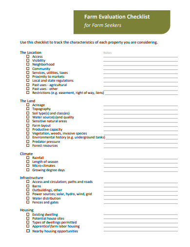 farm evaluation checklist template