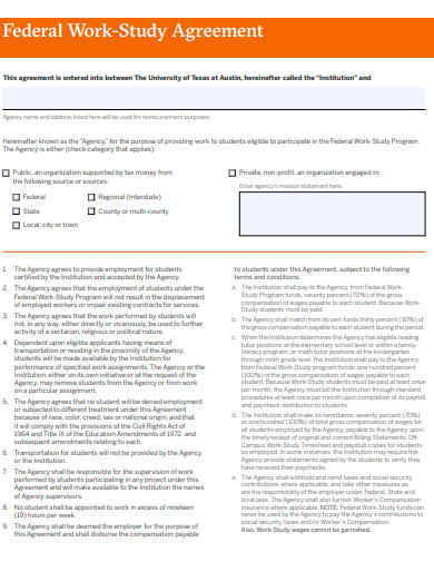 federal work study agreement template