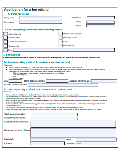 fee refund application template