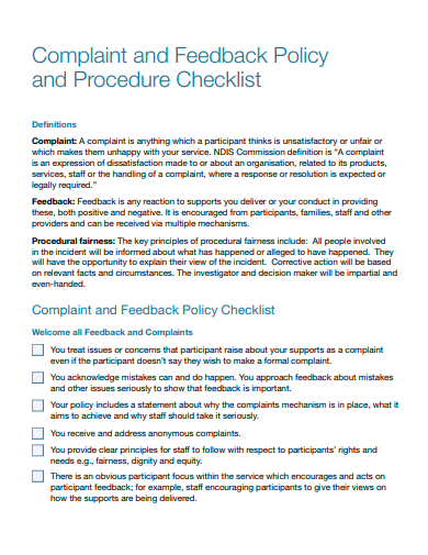 feedback policy and procedure checklist template