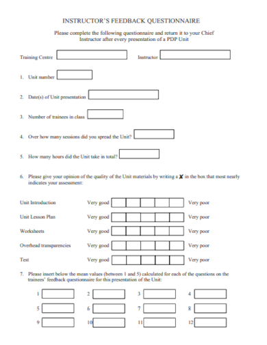 feedback questionnaire form
