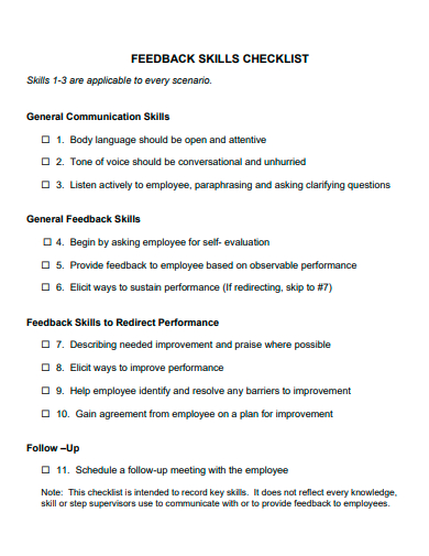 feedback skills checklist template