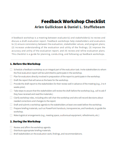 feedback workshop checklist template
