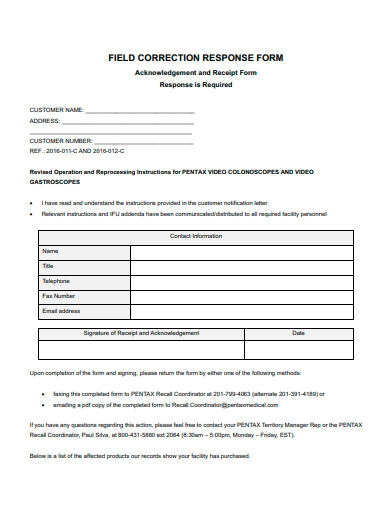 field correction response form template