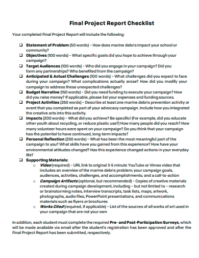 final project report checklist template