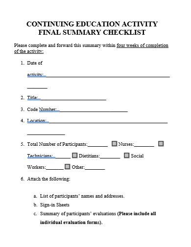 final summary checklist template