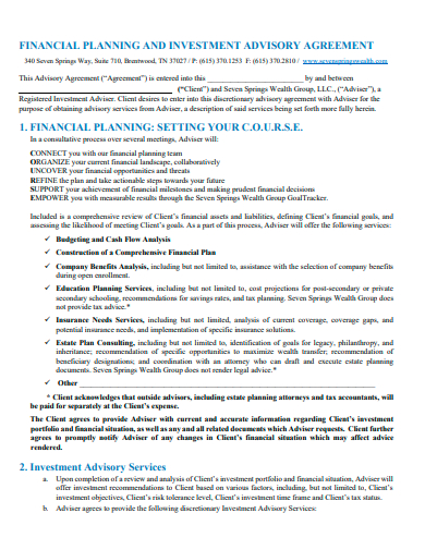 financial planning and investment advisory agreement template
