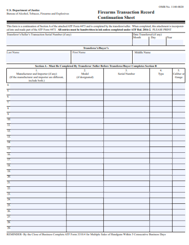 firearms transaction record continuation sheet template