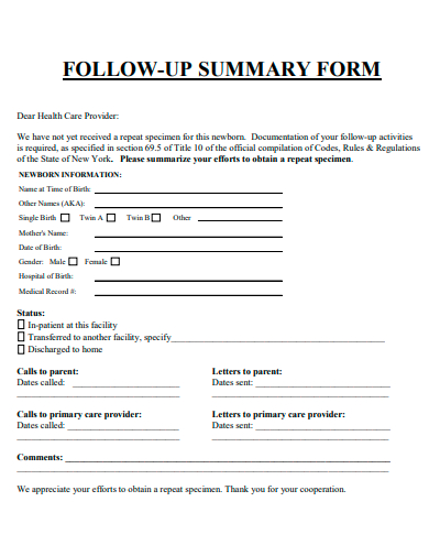follow up summary form template