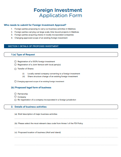 foreign investment application form template