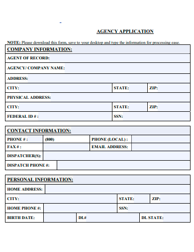 formal agency application template