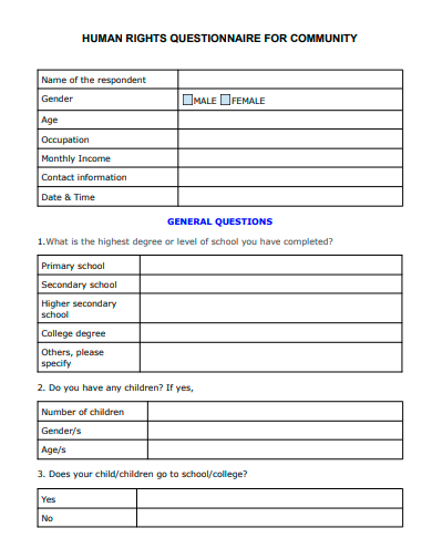 formal community questionnaire template