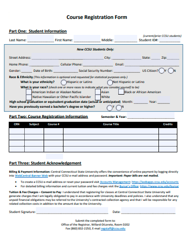 formal course registration form template