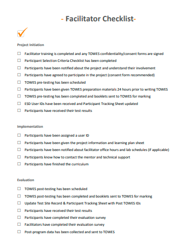 formal facilitator checklist template