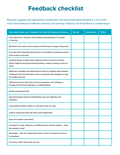 formal feedback checklist template