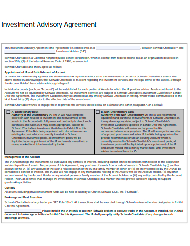 formal investment advisory agreement template