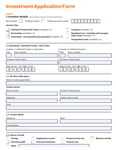 formal investment application form template