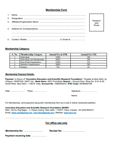 formal membership form template