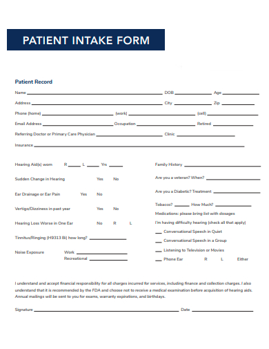 formal patient intake form template