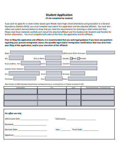 formal student application template