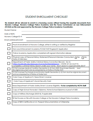 formal student enrollment checklist template