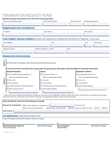 formal termination request form template