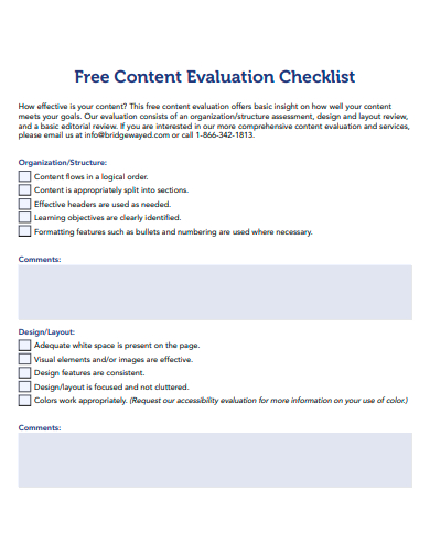 free content evaluation checklist template