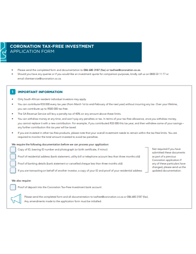 free tax investment application form template