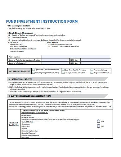 fund investment instruction form template