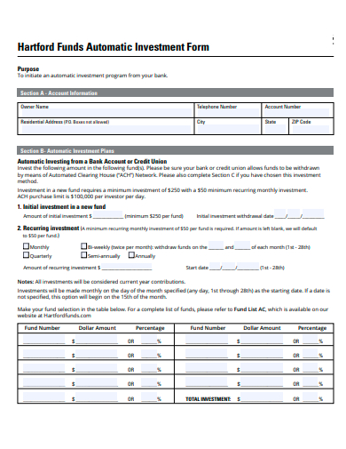 funds automatic investment form template