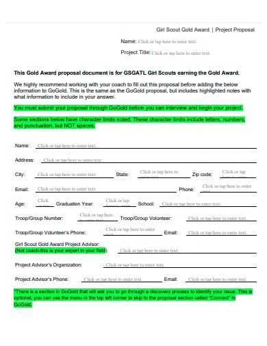 girl scout gold award project proposal template
