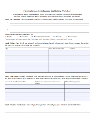 goal planning setting worksheet