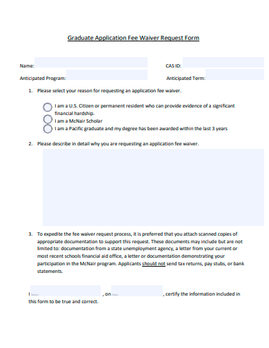 graduate application fee waiver request form template