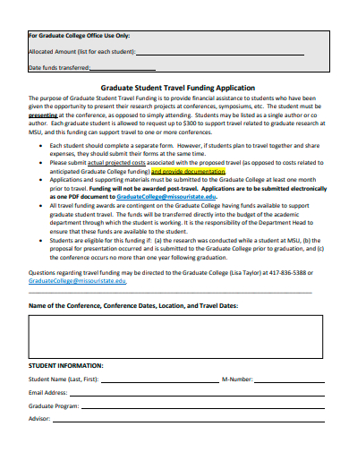 graduate student travel funding application template