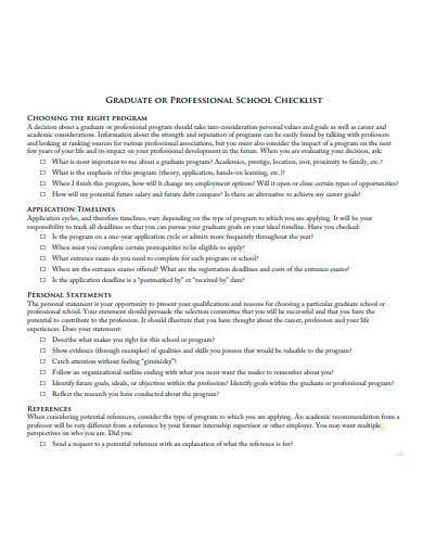 graduate or professional school checklist template