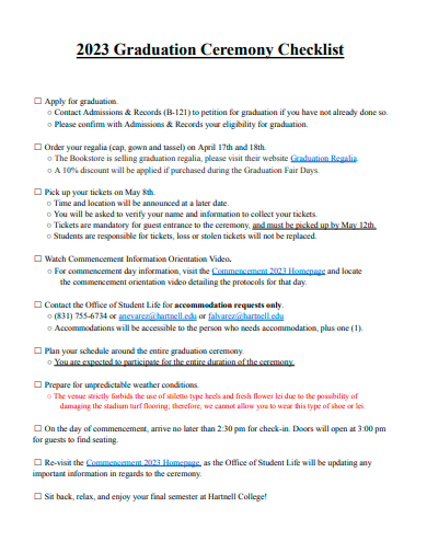 graduation ceremony checklist template
