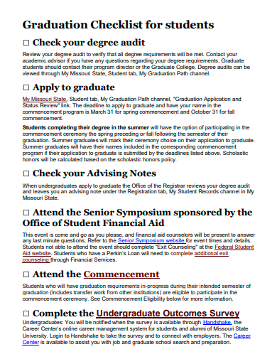 graduation checklist for students template