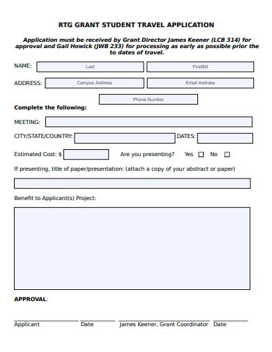 grant student travel application template