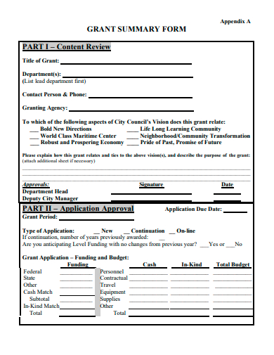 grant summary form template