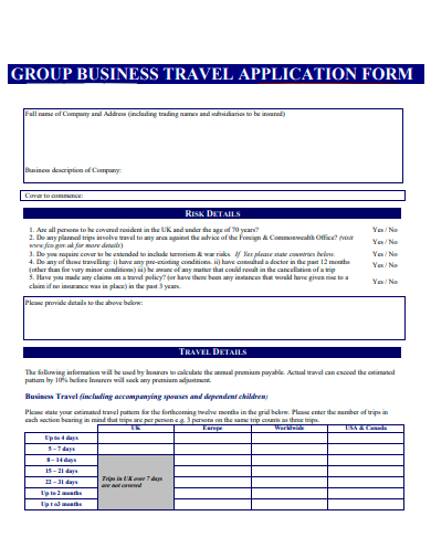 group business travel application form template
