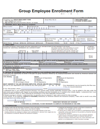 group employee enrollment form template