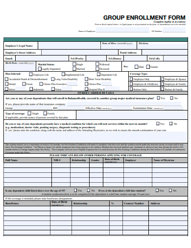 group enrollment form template