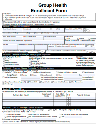 group health enrollment form template