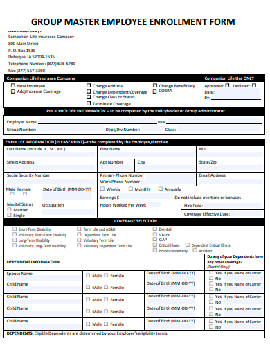 group master employee enrollment form template
