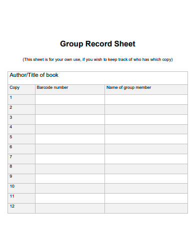 group record sheet template
