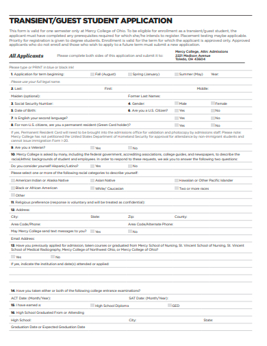 guest student application template
